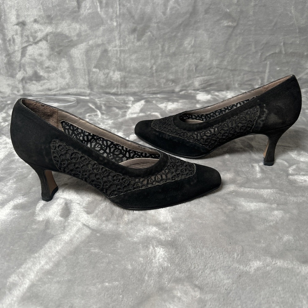 PHYLLIS POLAND Vero Cuolo MADE IN ITALY Suede Black Heels SIZE 7 B